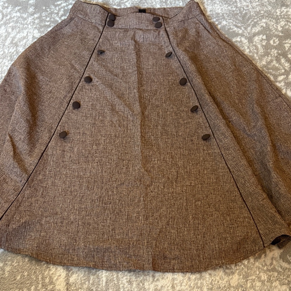 SHEIN Brown A-Line Skirt with Button Detail
